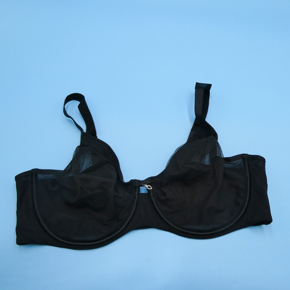 Curvy Couture Bra Womens 38DDD Style 1311 Black Sheer Mesh Underwire Nylon Blend